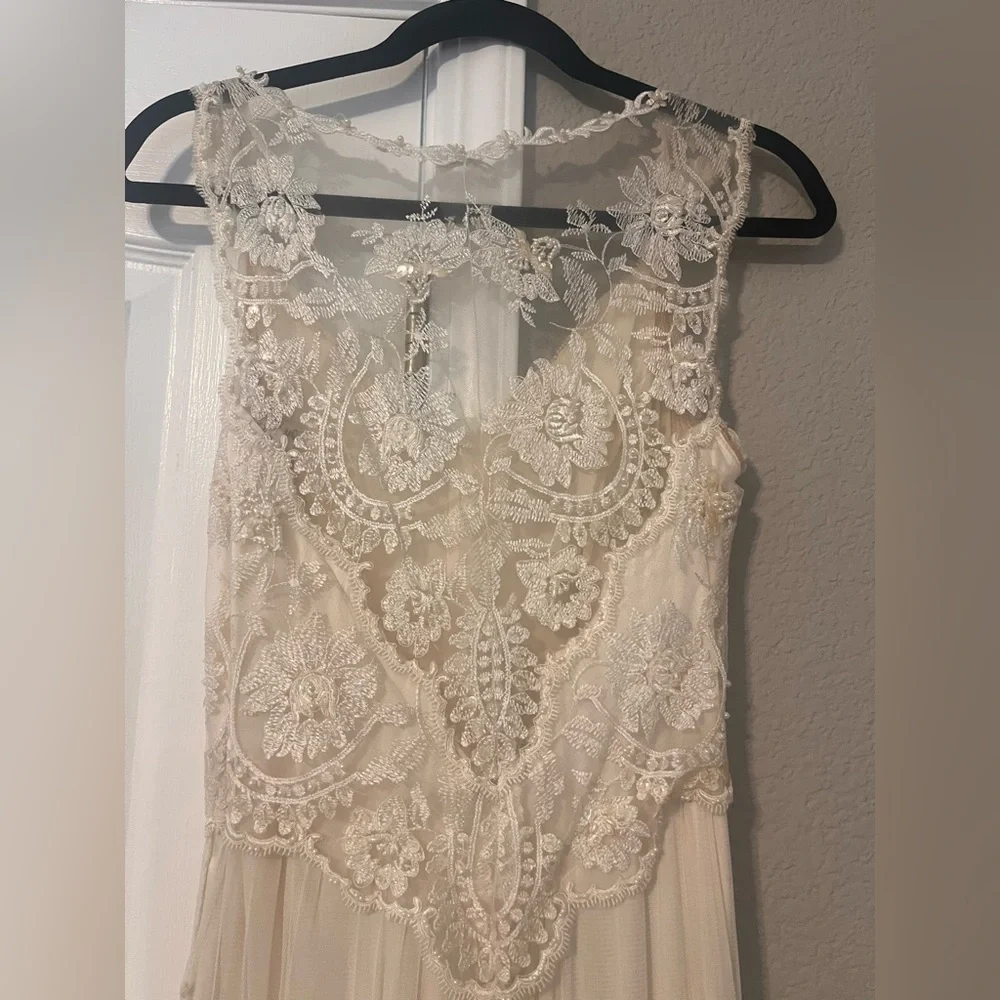 Vintage couture Claire Pettibone wedding dress French silk and beads - Picture 4 of 16